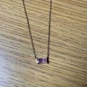Vonkansy Simple Gold Necklace Pink Gem – 16” Chain – New Minimalist Jewelry
